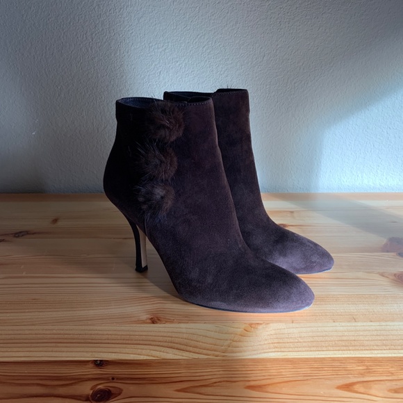 Via Spiga Suede Pointed Toe Mink Pompoms Ankle Boots US 6 - Picture 2 of 11